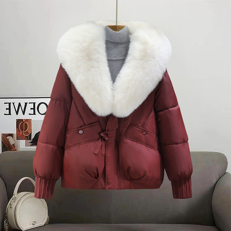 Damen Kurzsteppjacke im Boxy‑Cut mit extra breitem Schalkragen aus Kunstfell und Rippbündchen Drune