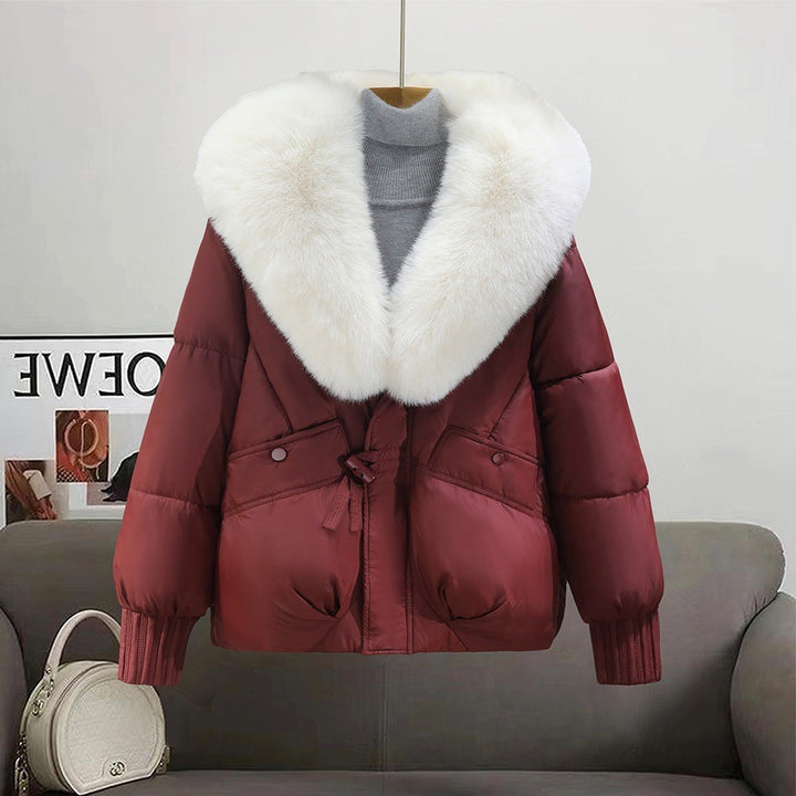 Damen Kurzsteppjacke im Boxy‑Cut mit extra breitem Schalkragen aus Kunstfell und Rippbündchen Drune
