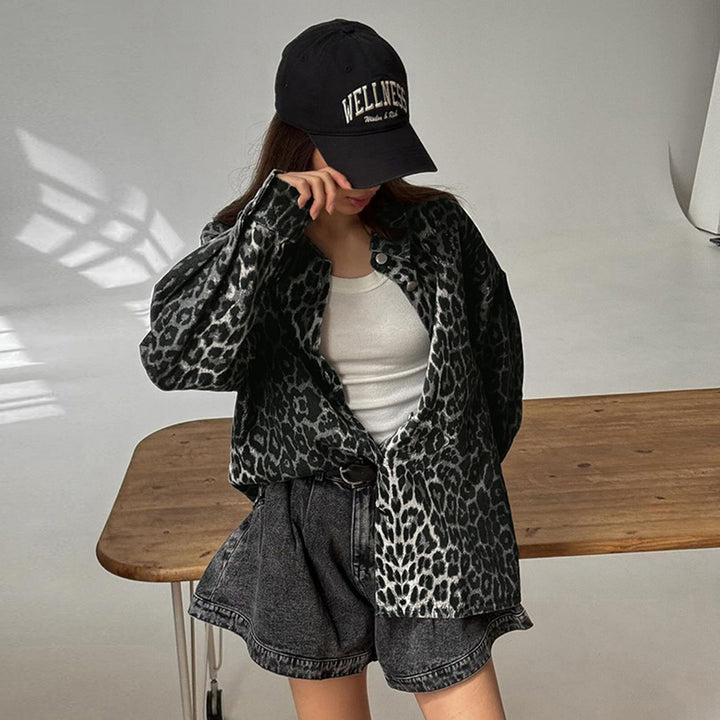 Damen Modische Leoprint Overshirt mit Taschen Drune