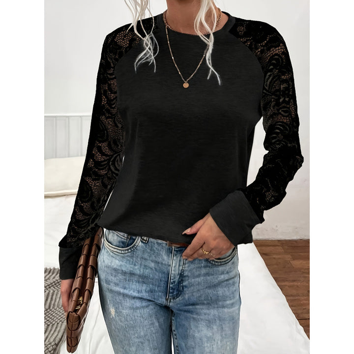 Damen Langarmshirt mit Spitzenärmeln und lässigem Schnitt Drune