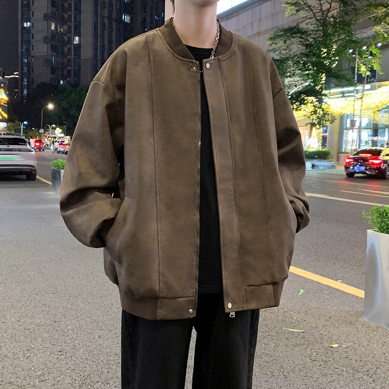 Herren Oversize-Bomberjacke aus Veloursimitat mit senkrechter Nahtstruktur Drune
