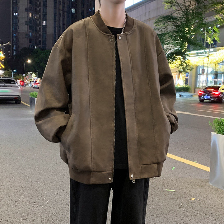 Herren Oversize-Bomberjacke aus Veloursimitat mit senkrechter Nahtstruktur Drune