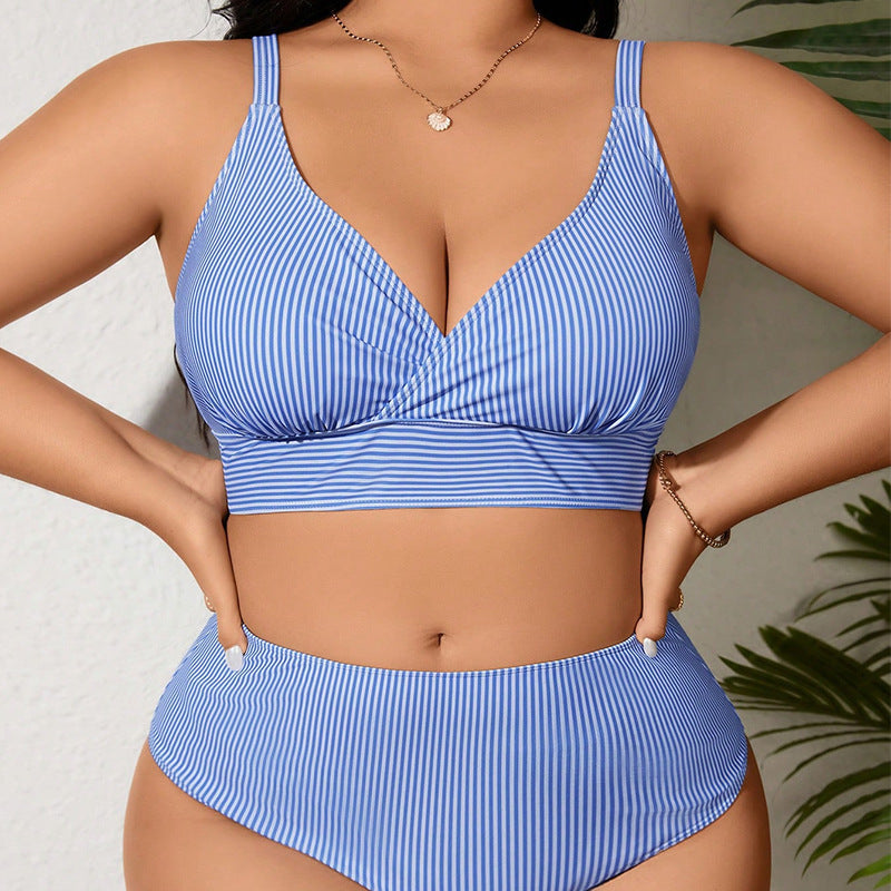 Damen Hochtaillierter Bikini mit modischem Streifenmuster Drune