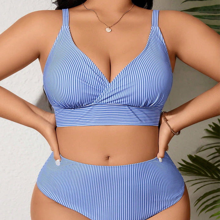 Damen Hochtaillierter Bikini mit modischem Streifenmuster Drune
