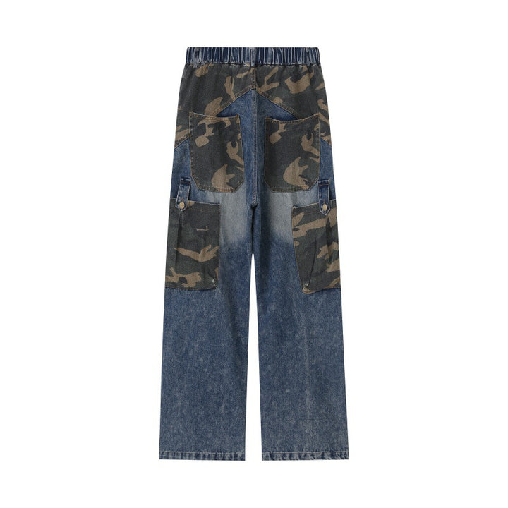Damen Weite High‑Waist Denim‑Cargohose mit Camouflage‑Einsätzen Drune