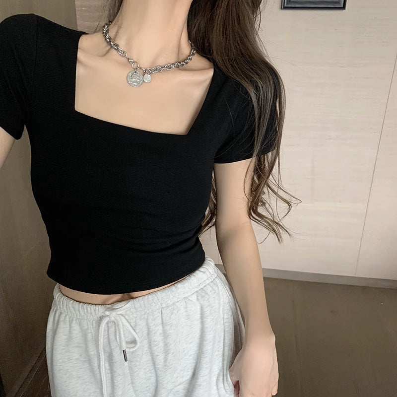 Damen Cropped T-Shirt mit modernem quadratischen Ausschnitt und figurbetontem Schnitt