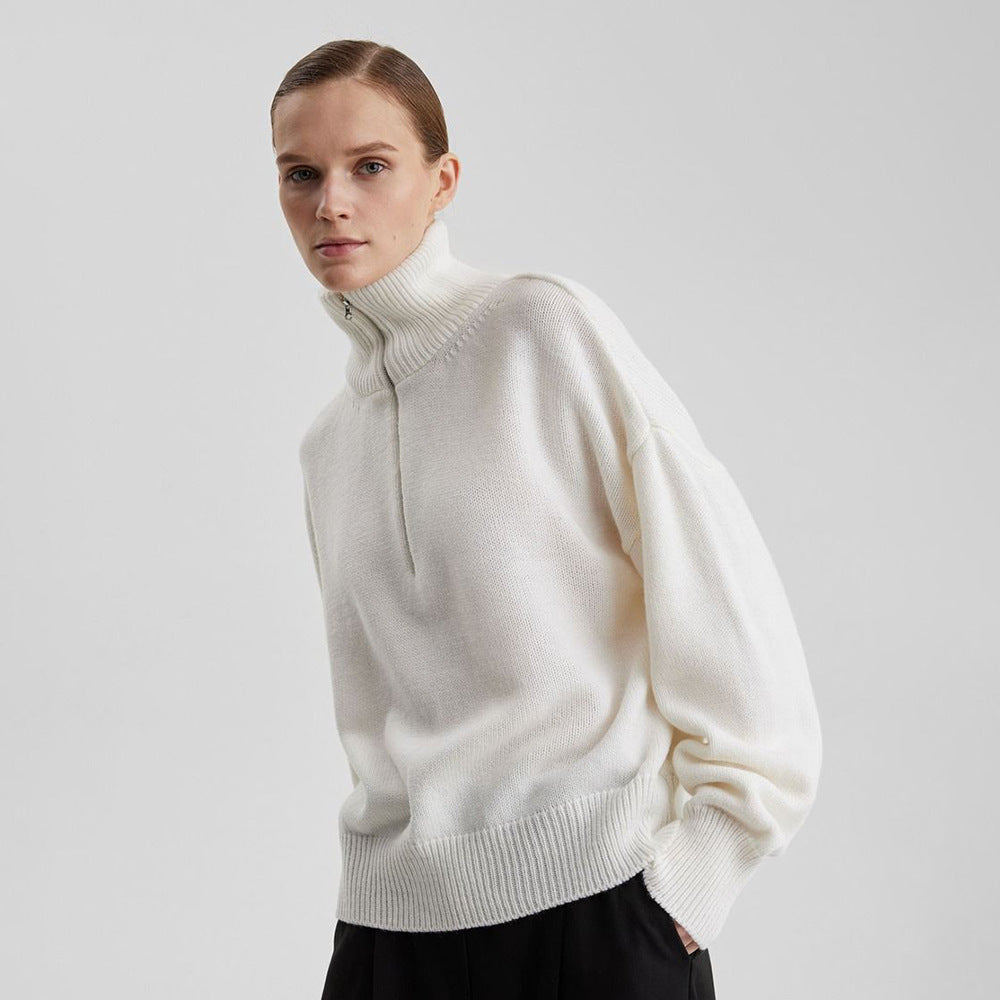 Damen Modischer Strickpullover mit hohem Kragen Drune