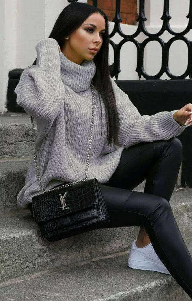 Damen Oversized Pulli mit hohem Kragen und Struktur Drune