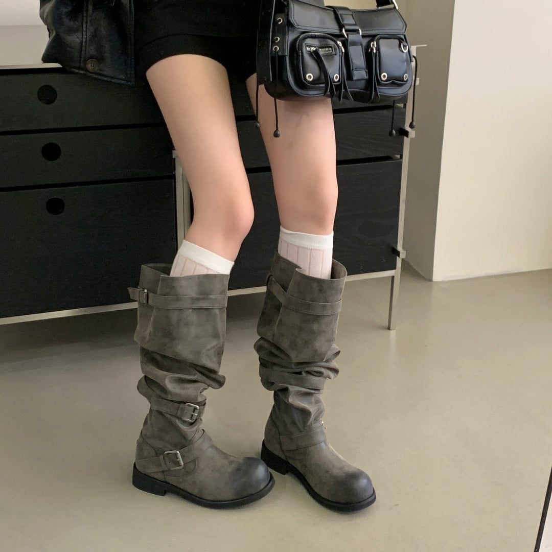 Damen Stiefel mit dekorativen Schnallen Drune