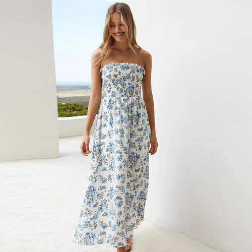 Damen Sommerliches Maxikleid mit schmalem Oberteil und Blumenprint Drune