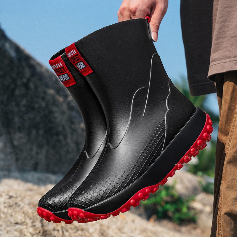 Unisex Wasserdichte Kurzschaft-Outdoor-Gummistiefel mit profilierter Noppenlaufsohle Drune