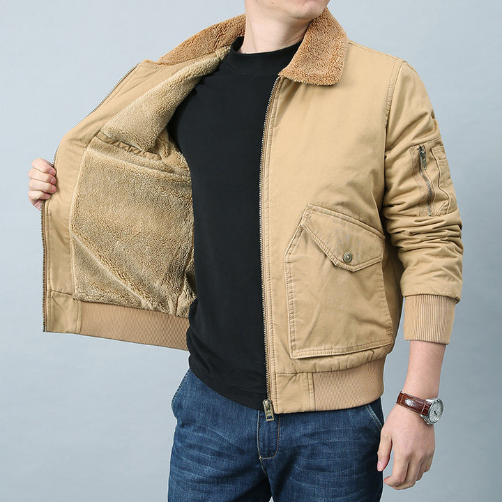 Herren Pilotenjacke mit Sherpa‑Kragen, Utility‑Taschen und Rippbündchen Drune