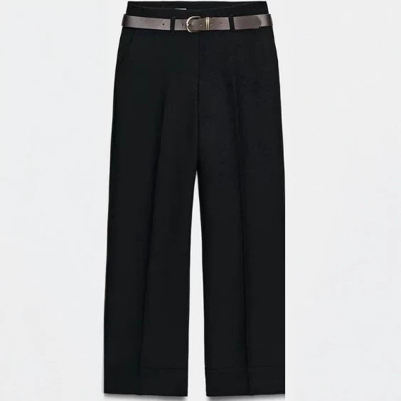 Damen Weite High‑Waist Palazzohose mit vertikalem Streifenmuster und elastischem Bund Drune