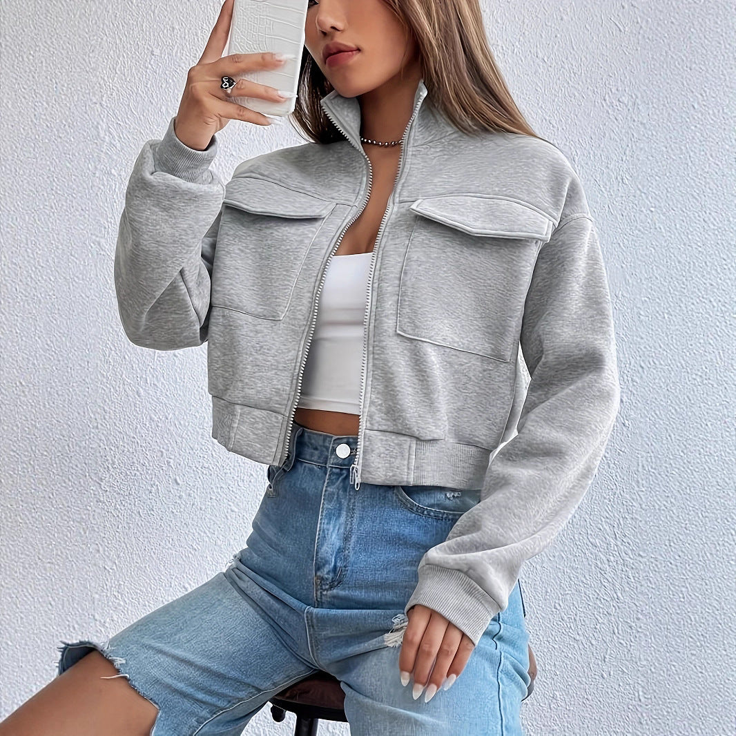 Damen modische Kurzjacke mit praktischen Aufsatztaschen und sportlichem Schnitt Drune