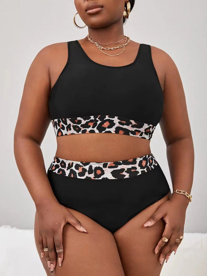 Damen Sportlicher Hochschnitt-Bikini mit Leopardenmuster Drune