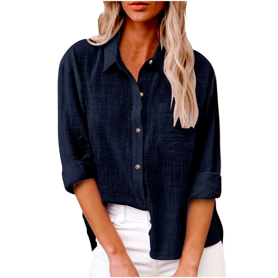 Damen nan oversized Leinen-Baumwollmix Hemdbluse mit Brusttasche und krempelbaren Ärmeln Drune