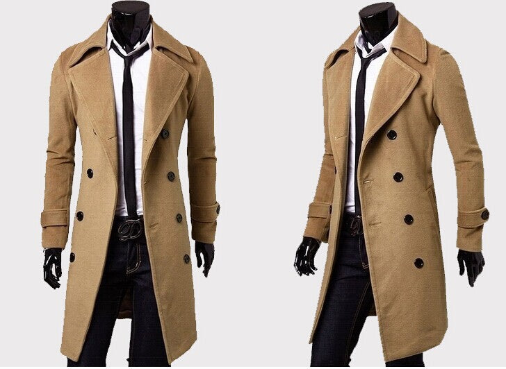Herren nan taillierter zweireihiger Trenchcoat aus Wollmix mit klassischem Revers und Rückenschlitz Drune