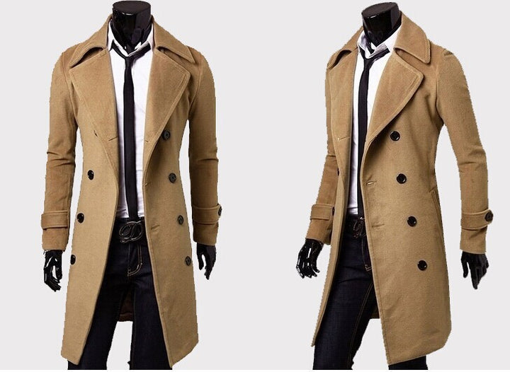 Herren nan taillierter zweireihiger Trenchcoat aus Wollmix mit klassischem Revers und Rückenschlitz Drune