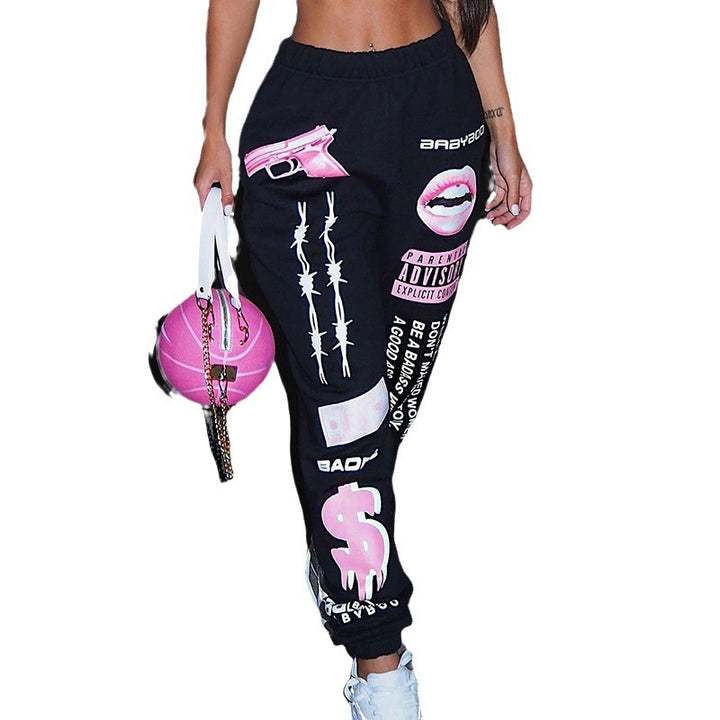 Damen lässige Sporthose mit auffälligen Schriftzügen und Grafikdesign Drune