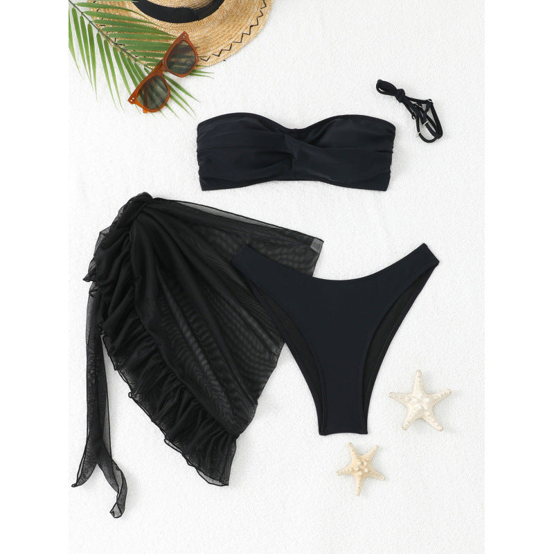 Damen Bandeau-Bikini-Set mit fließendem Wickelrock Drune