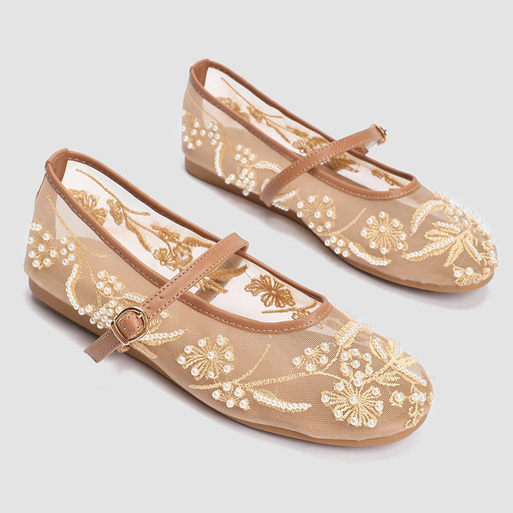 Damen Ballerinas mit floralem Stickereibesatz Drune