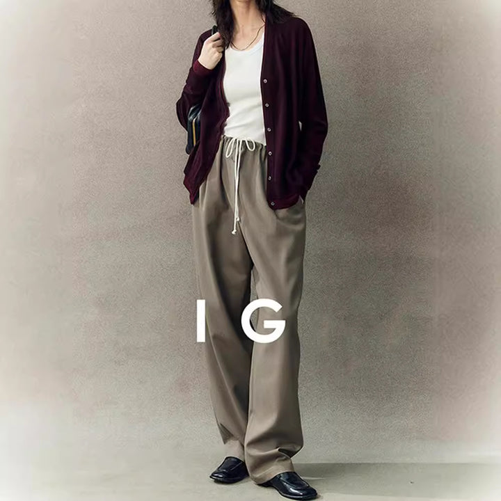 Damen komfortable und weit geschnittene Chino-Hose mit verstellbarem Bund Drune