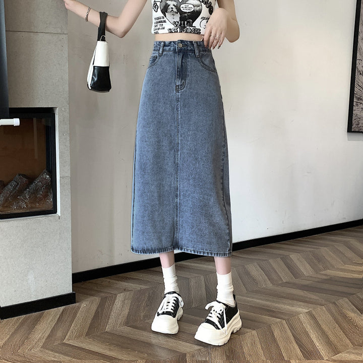 Damen Midi-Denimrock mit vorderem Schlitz Drune