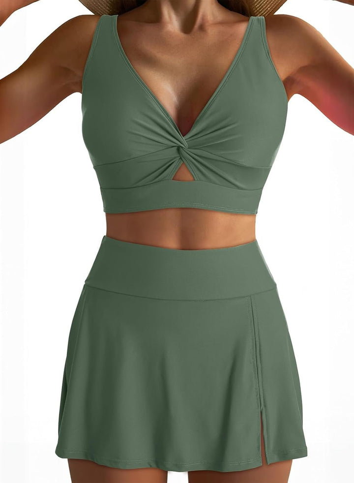 Damen Sportliches Bikini-Set mit modischem Wickeltop und schickem Rock Drune