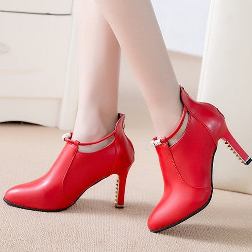 Damen Ankle-Boots mit spitzer Zehenform, funkelndem Strassriemen und skulptiertem Metallabsatz Drune