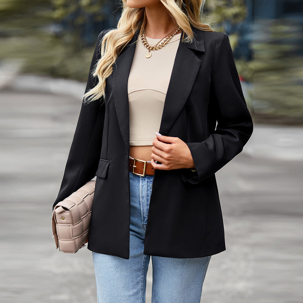 Damen nan leichter Longblazer mit Ein-Knopf‑Verschluss, Pattentaschen und legerer Silhouette Drune