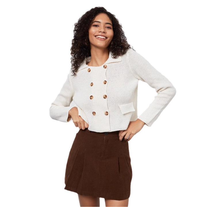 Damen Strickjacke mit doppelter Knopfleiste und dekorativen Taschen Drune