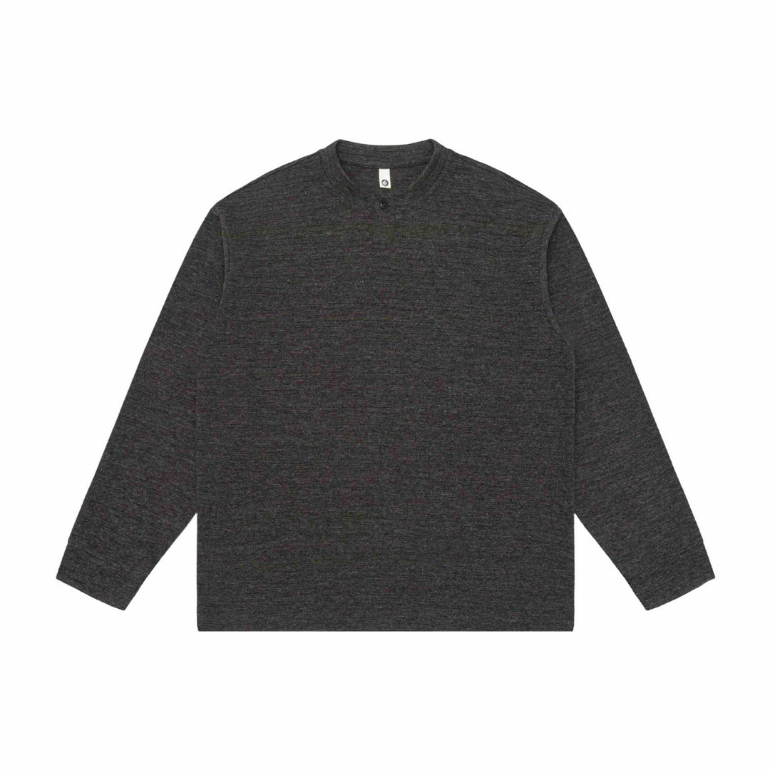 Unisex Strukturierter Henley-Pullover mit kurzem Knopfkragen und Oversize-Schnitt Drune