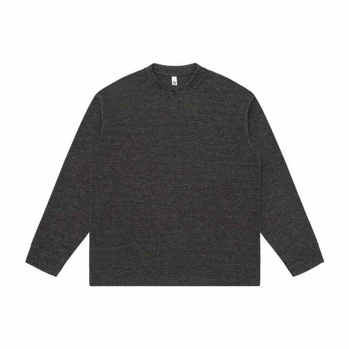 Unisex Strukturierter Henley-Pullover mit kurzem Knopfkragen und Oversize-Schnitt Drune