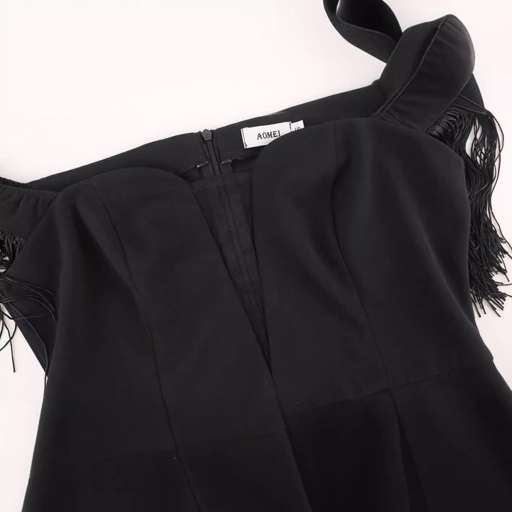 Damen Kleid mit Fransen und tiefem V-Ausschnitt Drune