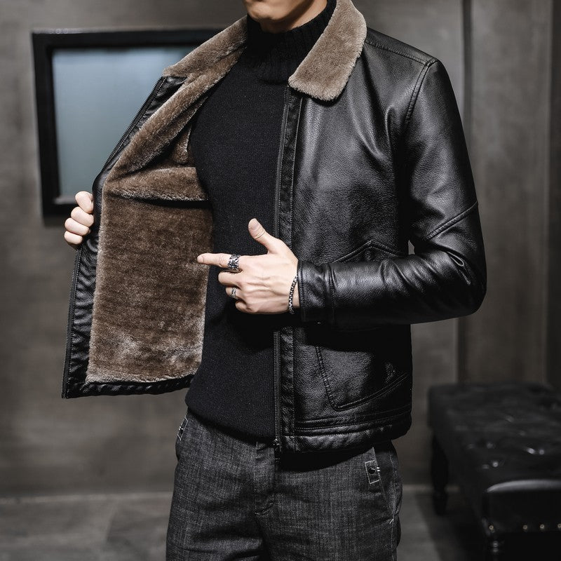 Herren Klassische Lederjacke mit Futter Drune