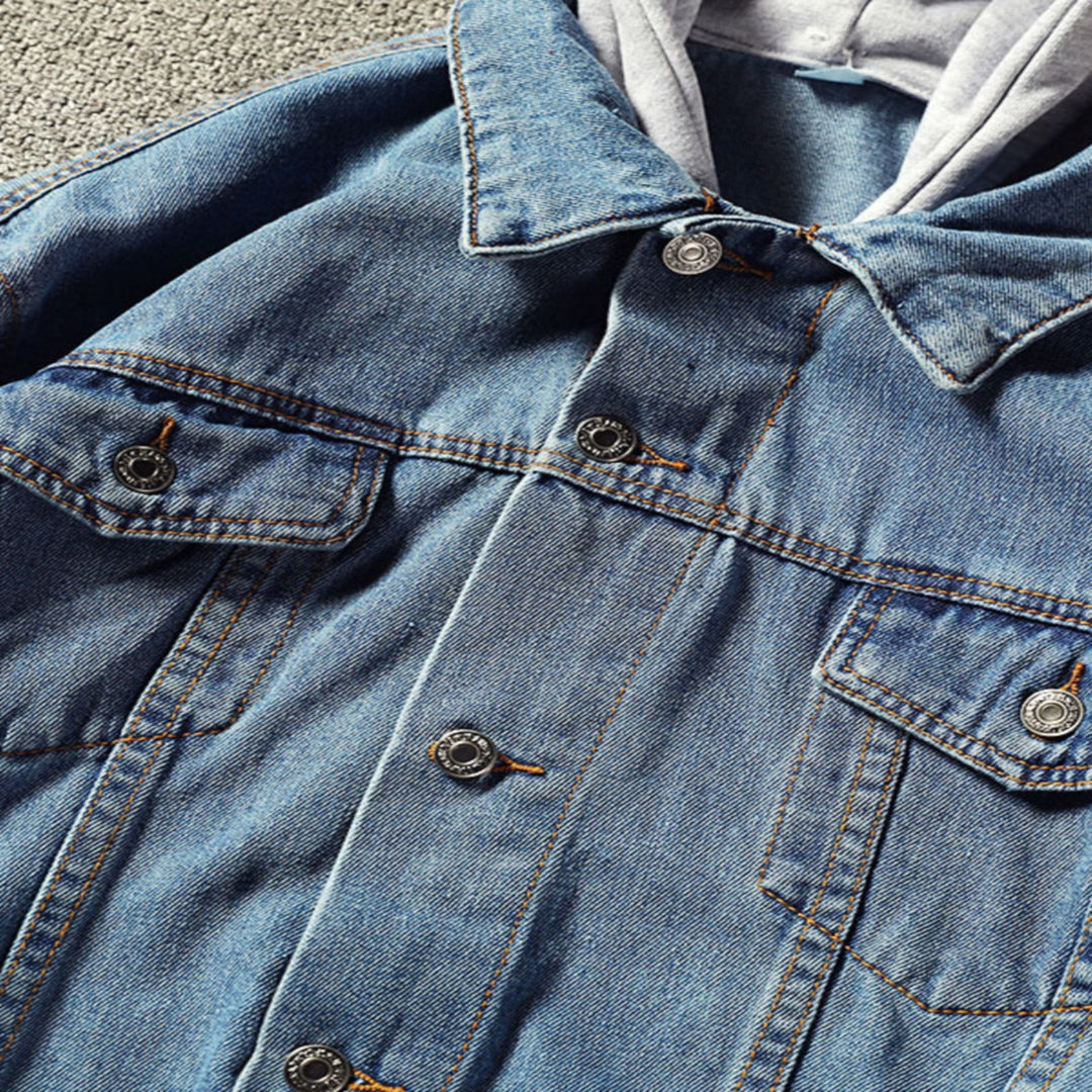 Herren Modische Denimjacke mit Kapuze Drune