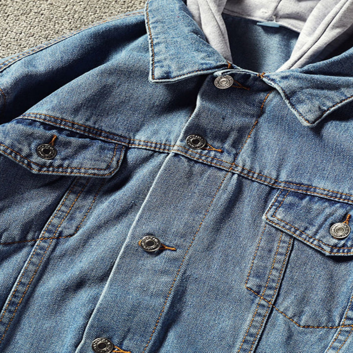 Herren Modische Denimjacke mit Kapuze Drune