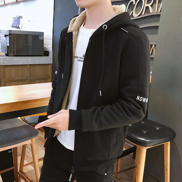 Herren Urbaner Zip‑Hoody mit Teddyfutter, Stehkragen‑Kapuze & gerippten Bündchen Drune