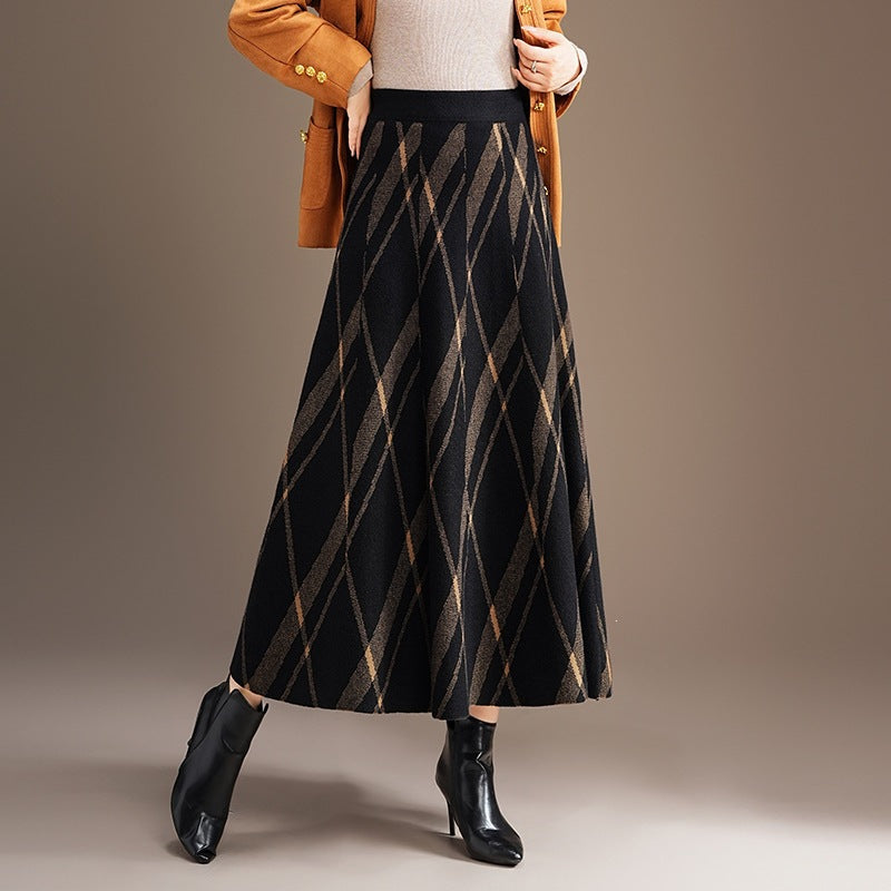Damen Eleganter und fließender Maxirock mit diagonalen Mustern Drune