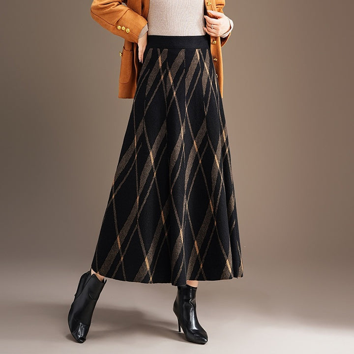 Damen Eleganter und fließender Maxirock mit diagonalen Mustern Drune