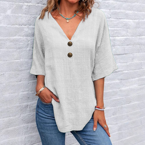 Damen V-Ausschnitt Bluse mit Knopfdetails Drune