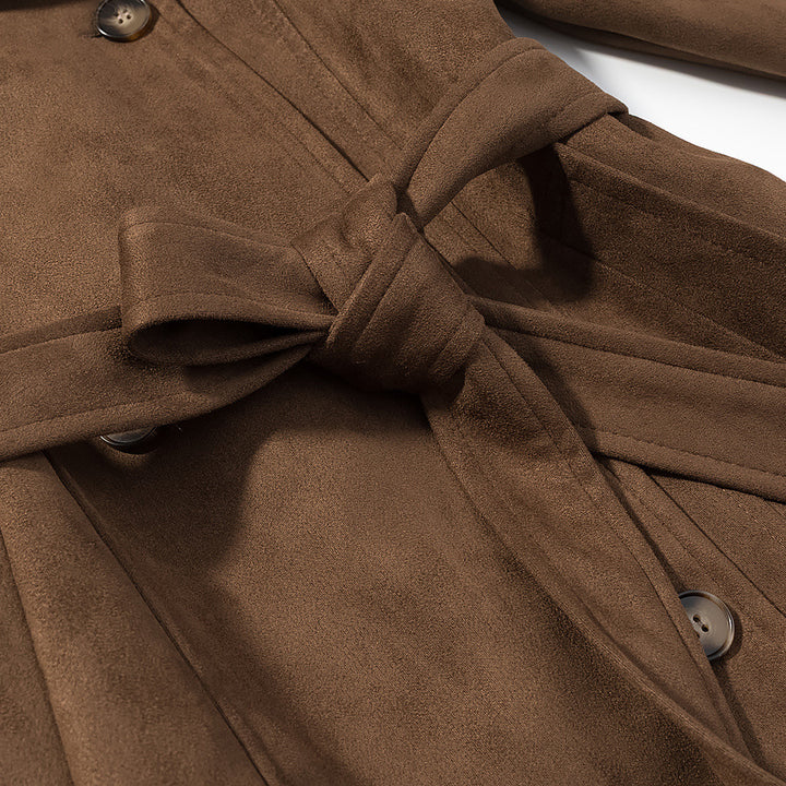 Damen Kurz-Trenchcoat in Wolloptik Doppelreiher mit Taillengürtel Drune