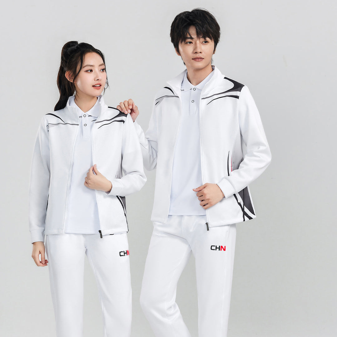 Unisex Athletisches Trainingsset mit Reißverschlussjacke und Streifen-Jogginghose Drune
