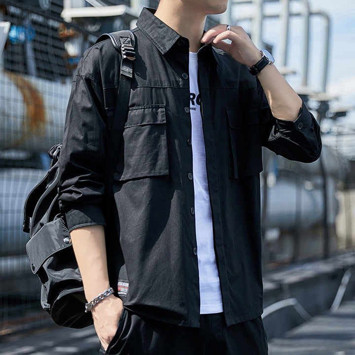 Herren Lässiges Overshirt im Utility‑Look mit Brustklappen und Hemdkragen Drune