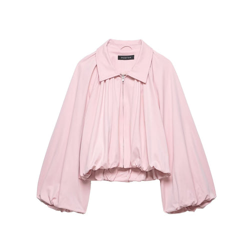 Damen Cropped-Blouson mit Ballonärmeln, Hemdkragen und elastischem Saum Drune