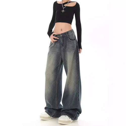 Damen Weite Jeanshose mit hohem Bund Drune