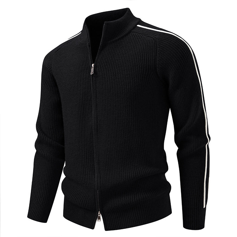 Herren nan Reißverschluss-Strickjacke mit Stehkragen, strukturierter Rippenoptik und kontraststreifen Drune