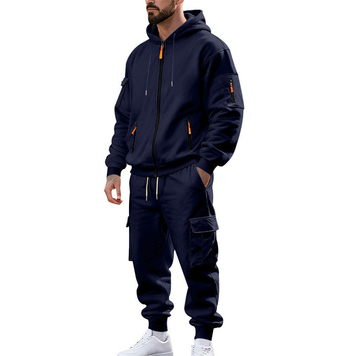 Herren nan urbanes Funktions-Cargo-Sweatset mit Kapuzenjacke, Reißverschlusstaschen und konisch zulaufender Cargo-Jogger Drune