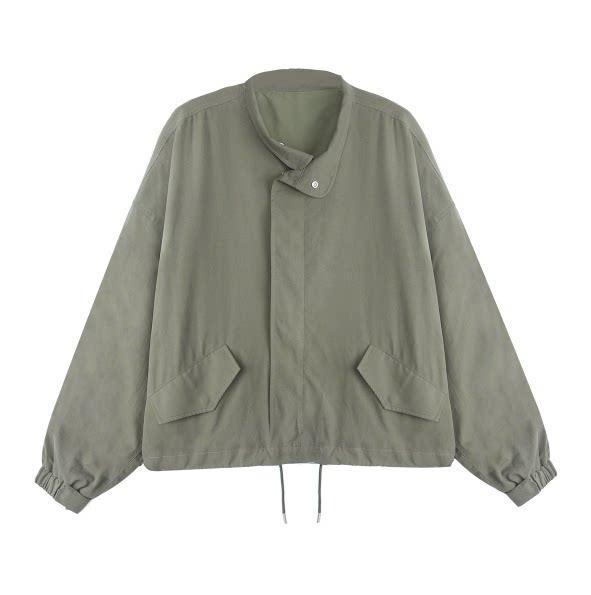 Damen Boxy-Kurzjacke im Oversize-Schnitt mit Stehkragen, Tunnelzugsaum und Klappentaschen Drune