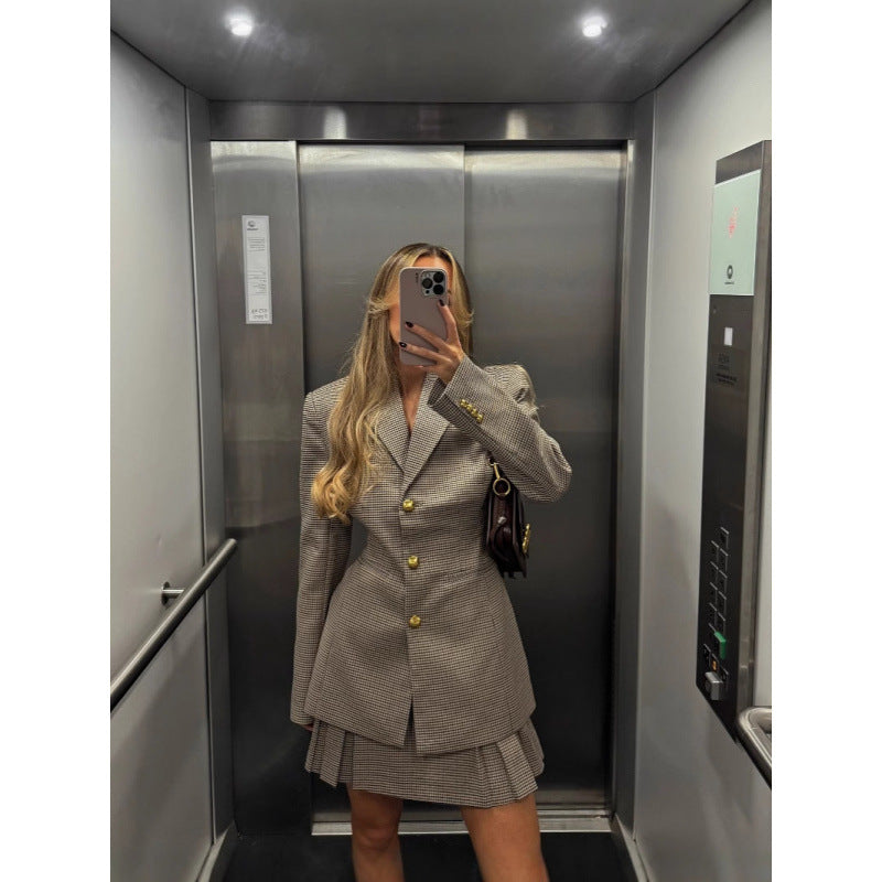 Damen Elegante Karo-Blazerjacke mit strukturiertem Design Drune